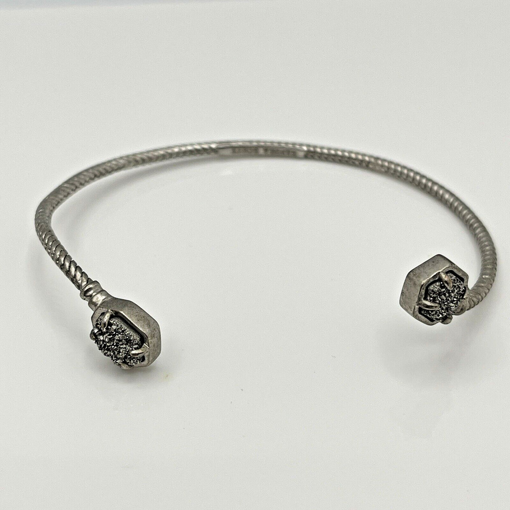 Kendra Scott Silver Tone Grey/Silver Drusy Quartz Cuff Bracelet 7"